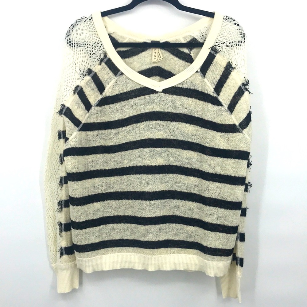 We the Free Striped Black & White V Neck Sweater S